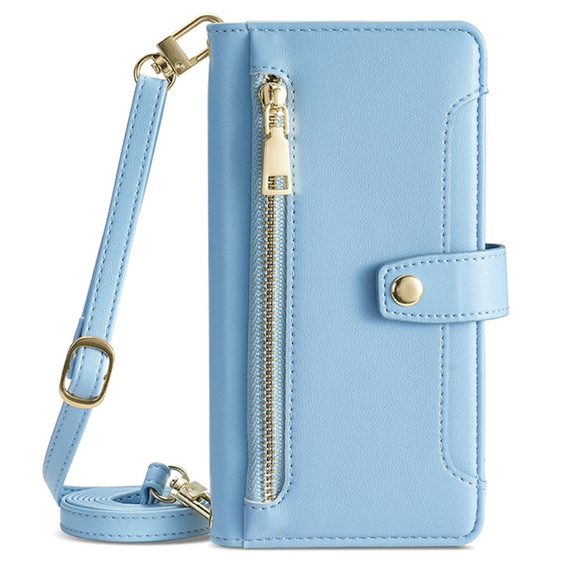 Etui z klapką do Samsung Galaxy S24 FE, Wallet Zipper Pocket, niebieskie