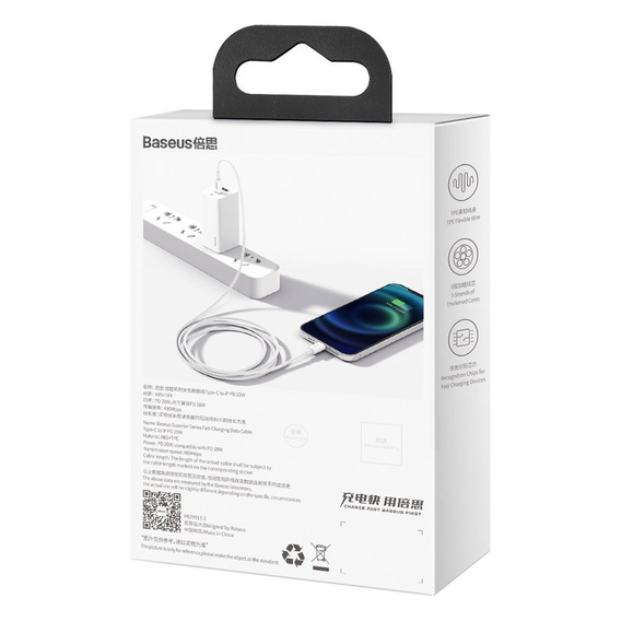 BASEUS Superior Series Kabel USB-C do Lightning, 20W, 2m, White