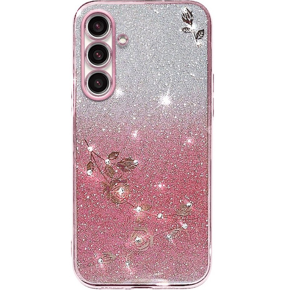 Etui do Samsung Galaxy A54, Glitter Flower, różowe rose gold