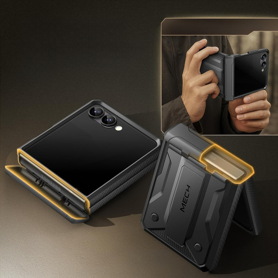 Etui do Samsung Galaxy Z Flip 7, Tongate MECH z klipsem, czarne