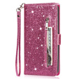 Etui z klapką do Samsung Galaxy A35 5G, Wallet Zipper Pocket Glittery, różowe