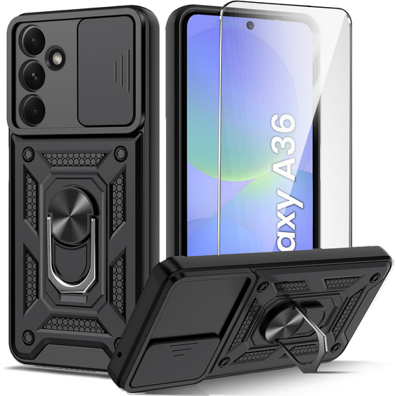 Etui pancerne do Samsung Galaxy A36 5G, CamShield Slide, czarne + Szkło Hartowane 9H