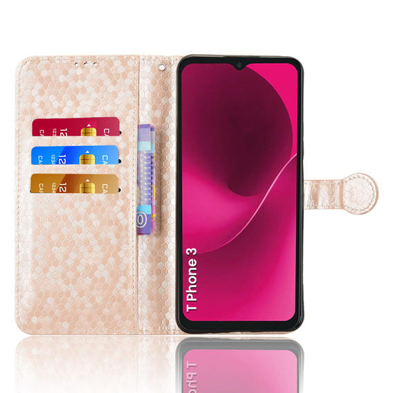 Etui z klapką do T Phone 3 5G, Wallet Rhombus, złote