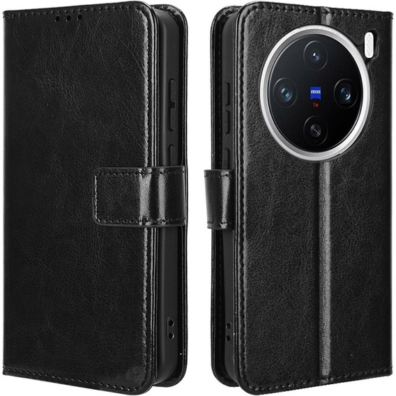 Etui z klapką do Vivo X200 Pro 5G, Crazy Horse Wallet, czarne