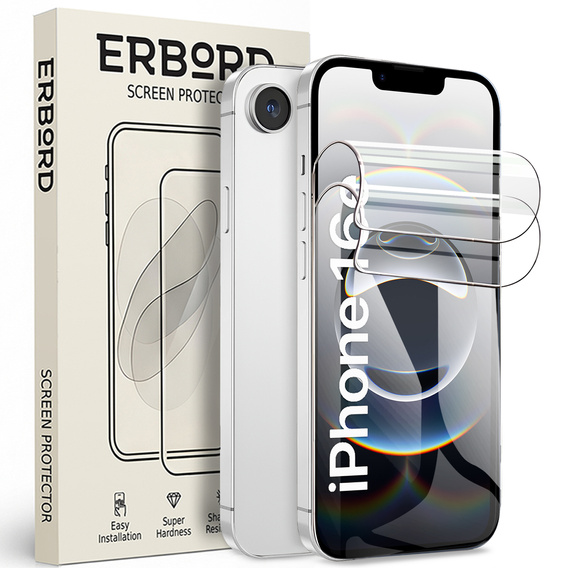 2x Folia Hydrożelowa do iPhone 13 / 13 Pro / 14 / 16e, ERBORD Hydrogel Foil