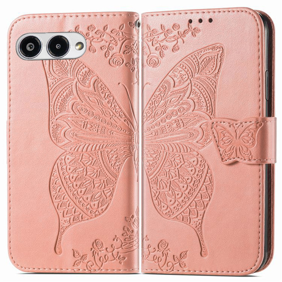 Etui z klapką do T Phone 3 5G, Butterfly, różowe rose gold