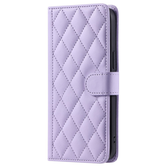 Etui z klapką do Samsung Galaxy S25, Rhombus Crossbody Leather, fioletowe