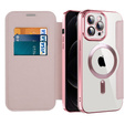 Etui z klapką do iPhone 12 Pro Max, RFID Wallet MagSafe z ochroną aparatu, różowe