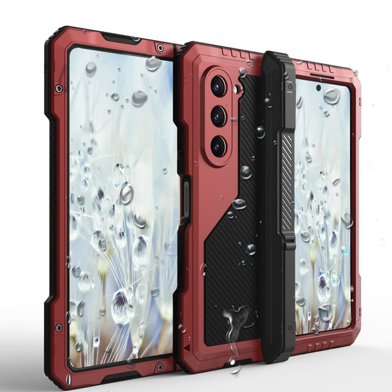 Etui pancerne do Samsung Galaxy Z Fold 5 5G, aluminiowe, z podstawką i miejscem na rysik, czerwone