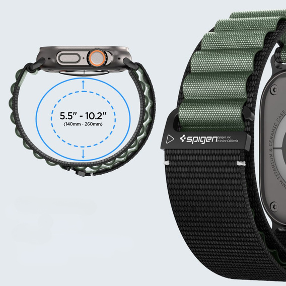 Pasek Spigen WBF1 Band do Apple Watch 1/2/3/4/5/6/7/8/9/10/11/SE/Ultra 1/2/3 42/44/45/46/49mm – Czarny / Zielony