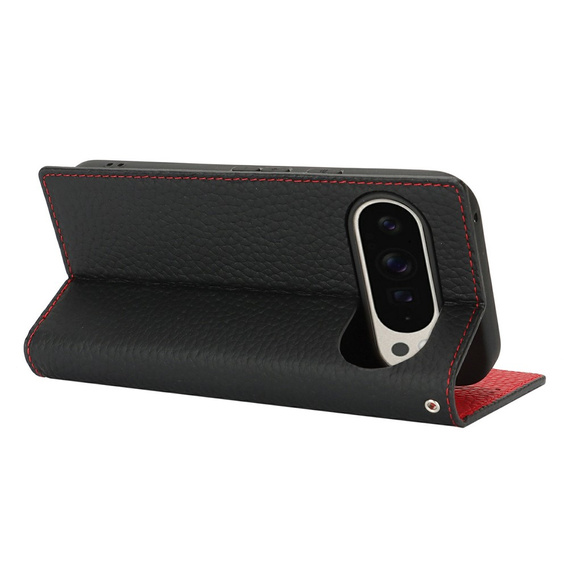 Etui z klapką do Google Pixel 10 Pro XL, Litchi Skin Grain, czarne