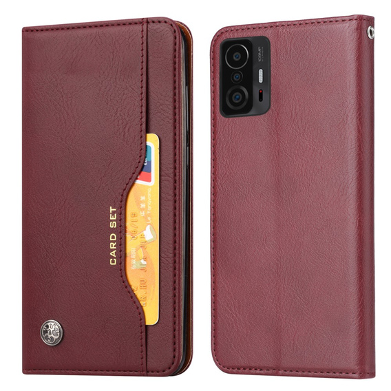 Etui Wallet do Xiaomi 11T / 11T Pro, Outer Card Slot, Wine Red