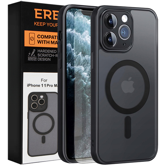 Etui do iPhone 11 Pro Max, do MagSafe, ERBORD Matt Case, czarny + Szkło na ekran