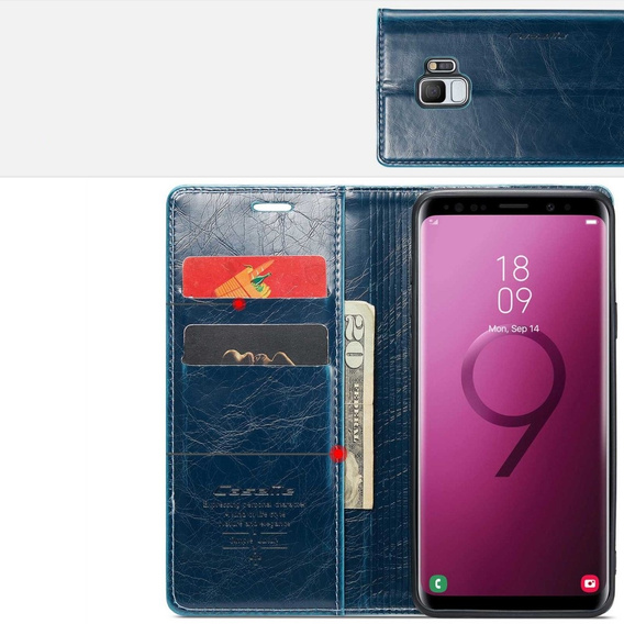 Etui z klapką CASEME do Samsung Galaxy S9, Waxy Textured, niebieskie