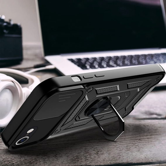 Etui pancerne do iPhone 16E, CamShield Slide, czarne + Szkło Hartowane 9H