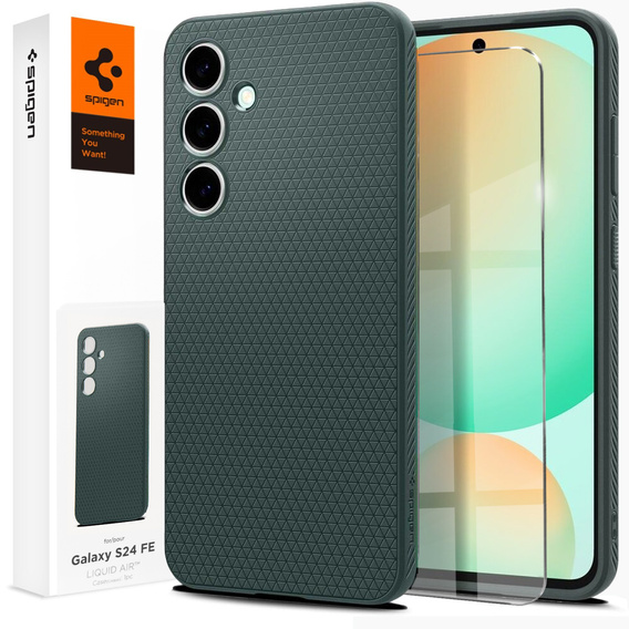 Etui Spigen do Samsung Galaxy S24 FE, Liquid Air, zielone + Szkło Hartowane 9H