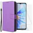 Zestaw Etui z klapką do Oppo A17, portfel Smart Magnet, fioletowe + szkło