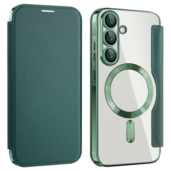 Etui z klapką do Samsung Galaxy A56 5G, RFID Wallet MagSafe z ochroną aparatu, zielone