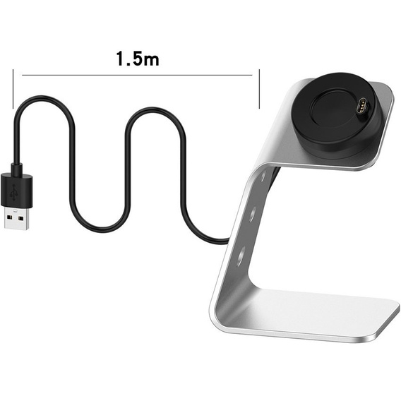 Aluminiowa Stacja Dokująca z kablem USB do zegarków Garmin, Srebrna