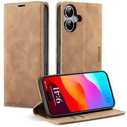 Etui do iPhone 17, ERBORD Vintage portfel z klapką, kawowe