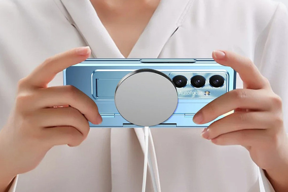 Etui z podstawką do Samsung Galaxy Z Fold7 5G, z ochroną zawiasu, szkłem i rysikiem - niebieskie