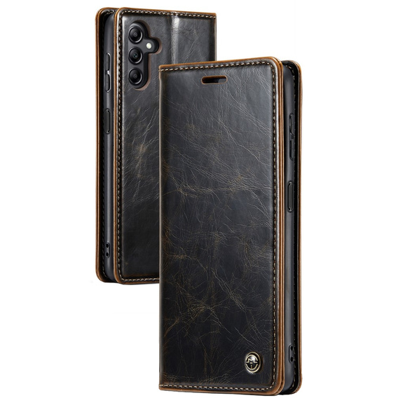 Etui z klapką CASEME do Samsung Galaxy A14 5G, Waxy Textured, kawowe