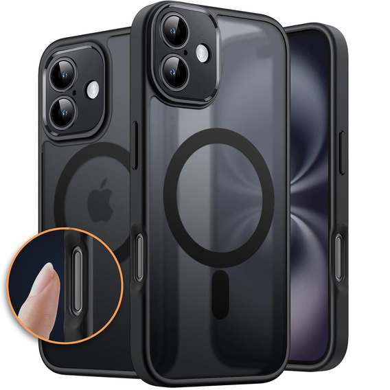 Zestaw Etui do iPhone 16, do MagSafe, ERBORD Matt Case, czarny + 3x Szkło na ekran