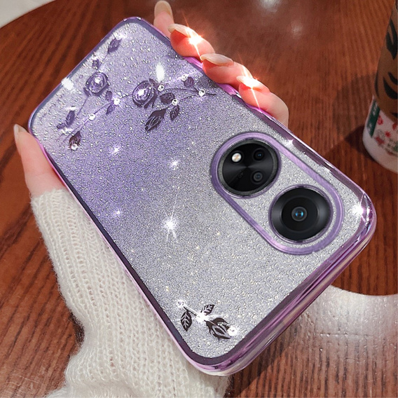 Etui do Oppo A58 4G, Glitter Flower, fioletowe