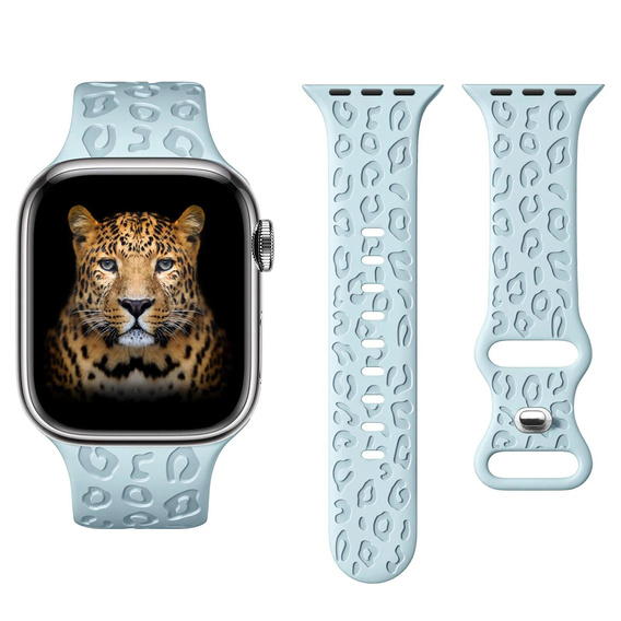 Pasek Silikonowy do Apple Watch 1/2/3/4/5/6/7/8/9/10/11/SE Ultra 1/2/3 42/44/45/46/49mm, Leopard, Turkusowy