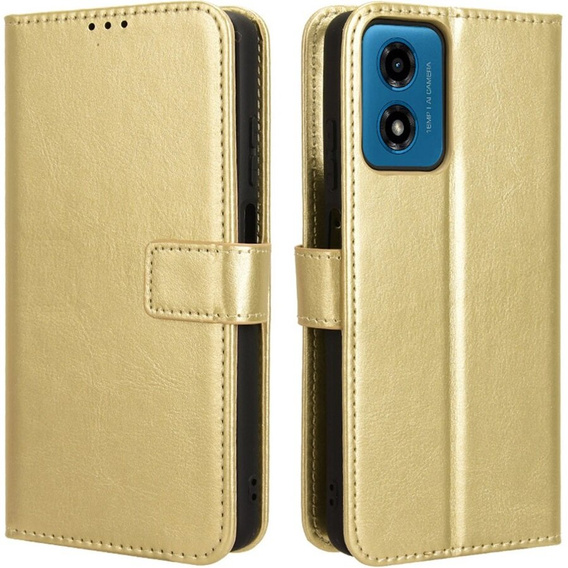 Etui z klapką do Motorola Moto E14, Crazy Horse Wallet, złote