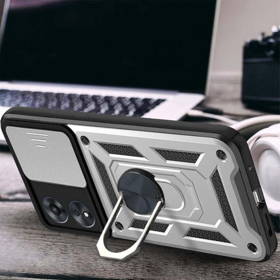 Etui pancerne do Oppo A78 5G, CamShield Slide, srebrne