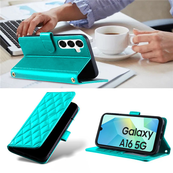 Etui z klapką do Samsung Galaxy A16 / A16 5G, Rhombus Crossbody Leather, zielone