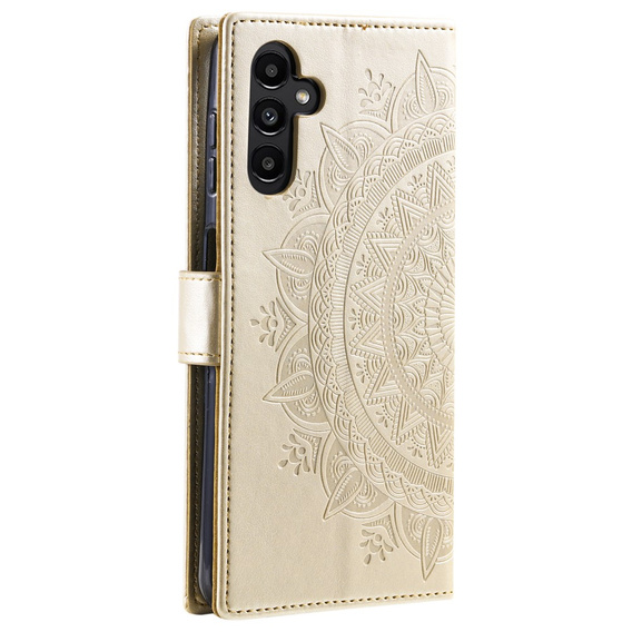 Etui z klapką do Samsung Galaxy A25 5G, Mandala, Złote + szkło 9H