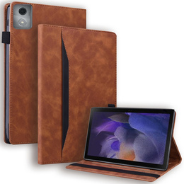 Etui do Lenovo Tab K11 Plus – brązowe, skórzane, z kieszenią na kartę i funkcją wielopozycyjnej podstawki