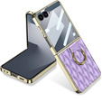Etui skórzane z ringiem do Samsung Galaxy Z Flip 7 - fioletowe