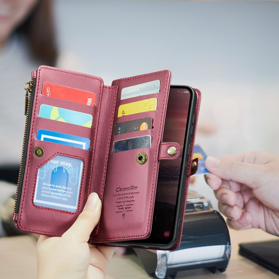 Etui CASEME do Samsung Galaxy A56 5G, RFID Leather Wallet, z paskiem na ramię, czerwone