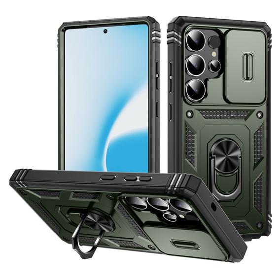 Etui do Samsung Galaxy S25 Ultra, KickStand Camera Lens, ciemnozielone