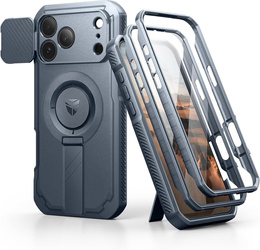 Etui Dexnor do iPhone 17 Pro Max z osłoną kamery i podstawką, do MagSafe - niebieskie (Dwie ramki)