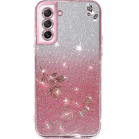 Etui do Samsung Galaxy S21 FE, Glitter Flower, różowe rose gold