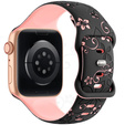 Pasek Silikonowy do Apple Watch 1/2/3/4/5/6/7/8/9/10/11/SE Ultra 1/2/3 42/44/45/46/49mm, Floral, Czarny / Różowy