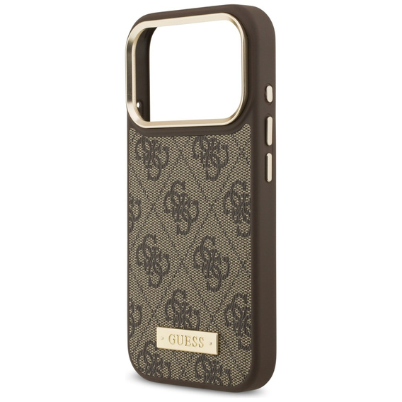 Etui GUESS do iPhone 17 Pro, 4G Logo Plate MagSafe, brązowe