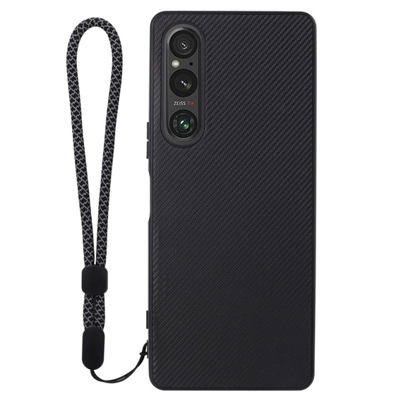 Etui skórzane do Sony Xperia 1 V, Obudowa leather hybrid, Carbon Case, Czarne