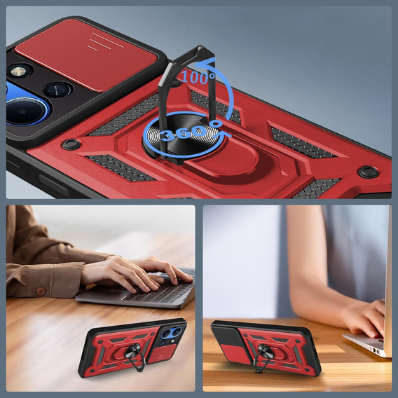 Etui pancerne do Xiaomi Redmi 15C 4G/LTE, CamShield Slide, czerwone