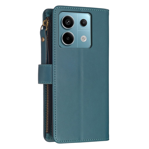 Etui z klapką do Xiaomi Redmi Note 13 Pro 4G / Xiaomi Redmi Note 14S / Xiaomi Poco M6 Pro 4G, Wallet Zipper Pocket, zielone