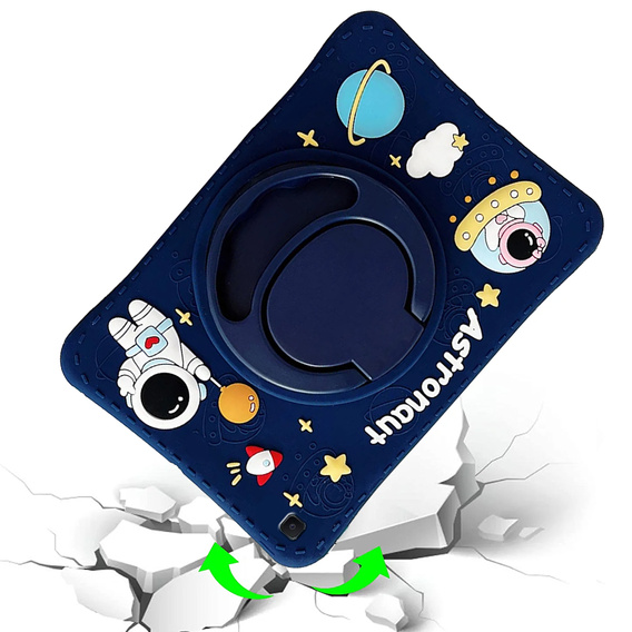 Etui silikonowe dla dzieci do Samsung Galaxy Tab S6 Lite 10.4" 2020/2022/2024, z paskiem, Pancerne, Astronauta, Granatowe