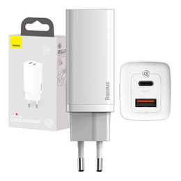 Ładowarka sieciowa Baseus GaN2 Lite, USB + USB-C, 65W - biała
