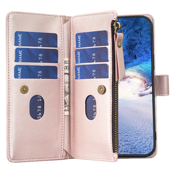 Etui z klapką do Samsung Galaxy A25 5G, Wallet Zipper Pocket, różowe rose gold