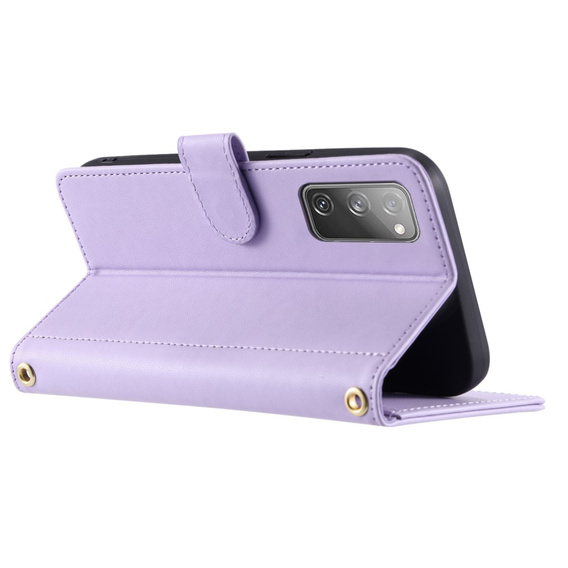 Etui z klapką do Samsung Galaxy S20 FE, Rhombus Crossbody Leather, fioletowe