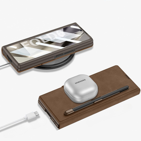 Etui portfelowe z klapką do Samsung Galaxy Z Fold 7 5G – brązowe