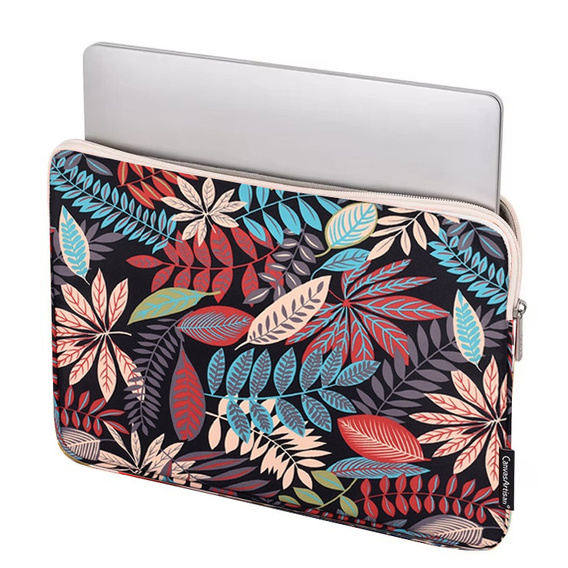 Etui na Laptopa 13" z Kolorowym Nadrukiem Liści - Czarne
